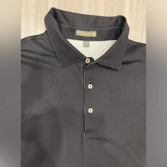 Peter Millar Polo Shirt Mens XL Black Summer Comfort Golf Stretch Striped Dots - Picture 1 of 7